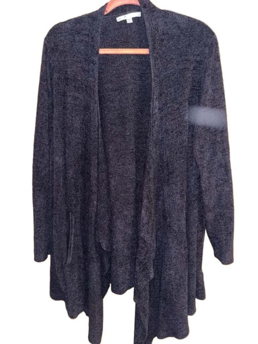 Seven7 Women's Open Front Draped Cardigan Fuzzy Knit Black XXL
